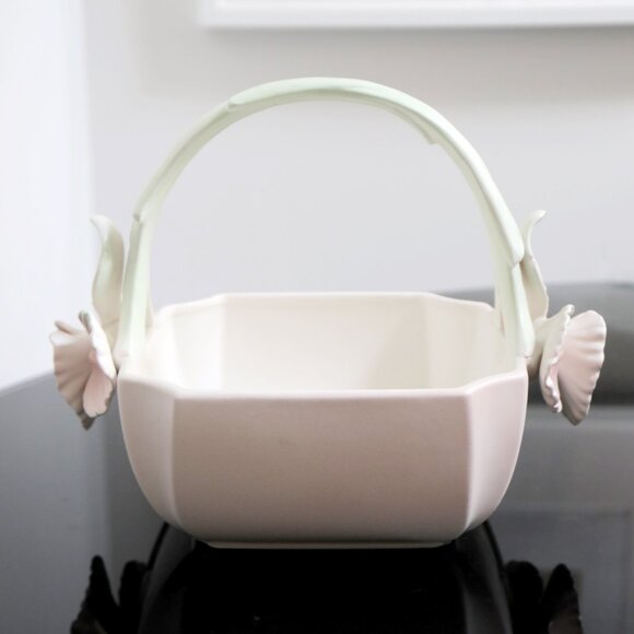 AS IS - REPAIRED Vintage Pink Iris Basket by Fitz & Floyd 1982, Easter Basket - Picture 5 of 10